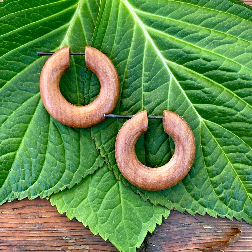 🌈 3/$20 HANDMADE FAKE GAUGE HOOP HANGER ORGANIC WOOD EARRINGS